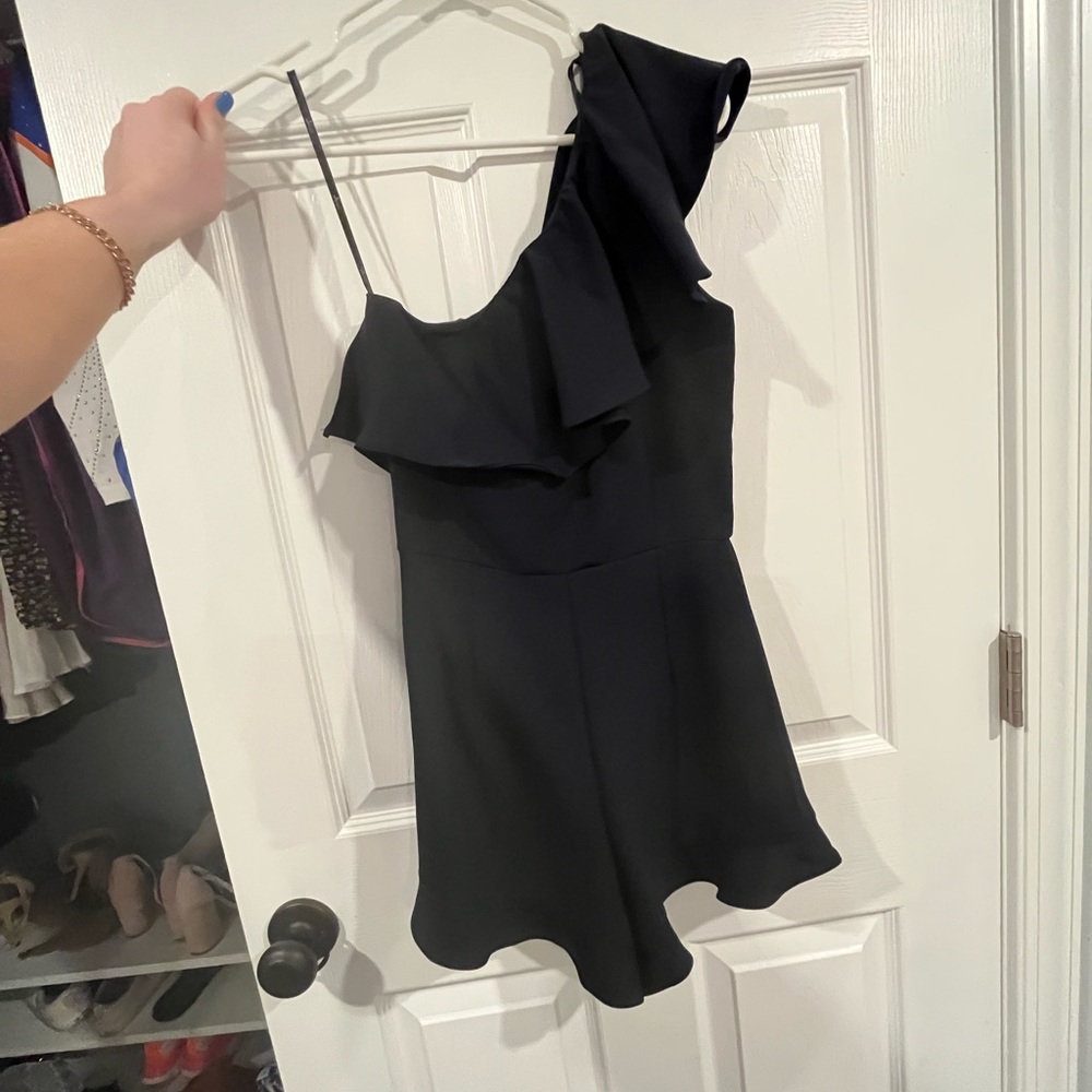 Black one shouldered, ruffled fancy romper, JOA brand